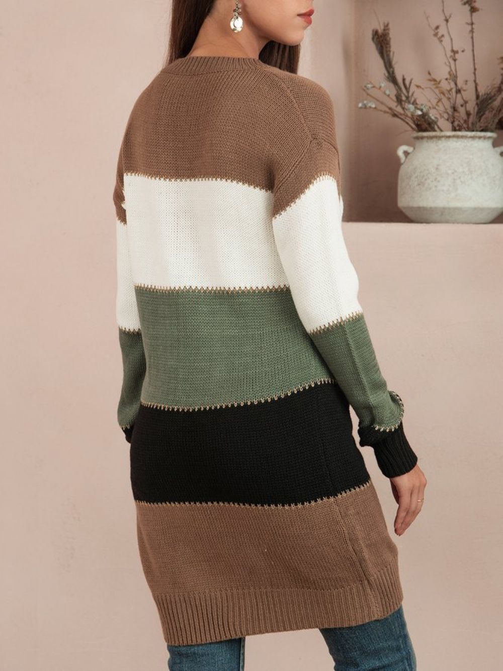 Groene Casual Shift-Sweaterjurk Met Ronde Hals