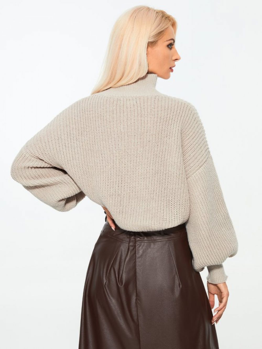 Off-Shoulder Katoenblends Casual Pullover Met Hoge Hals