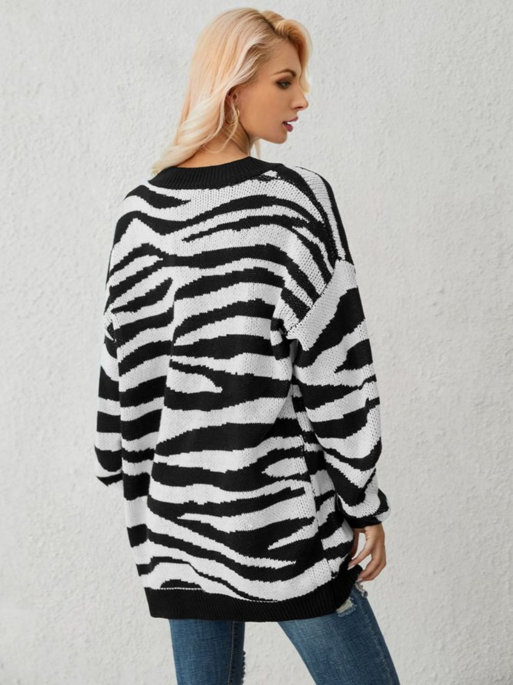 Witte Gebreide Casual Trui Met Zebra