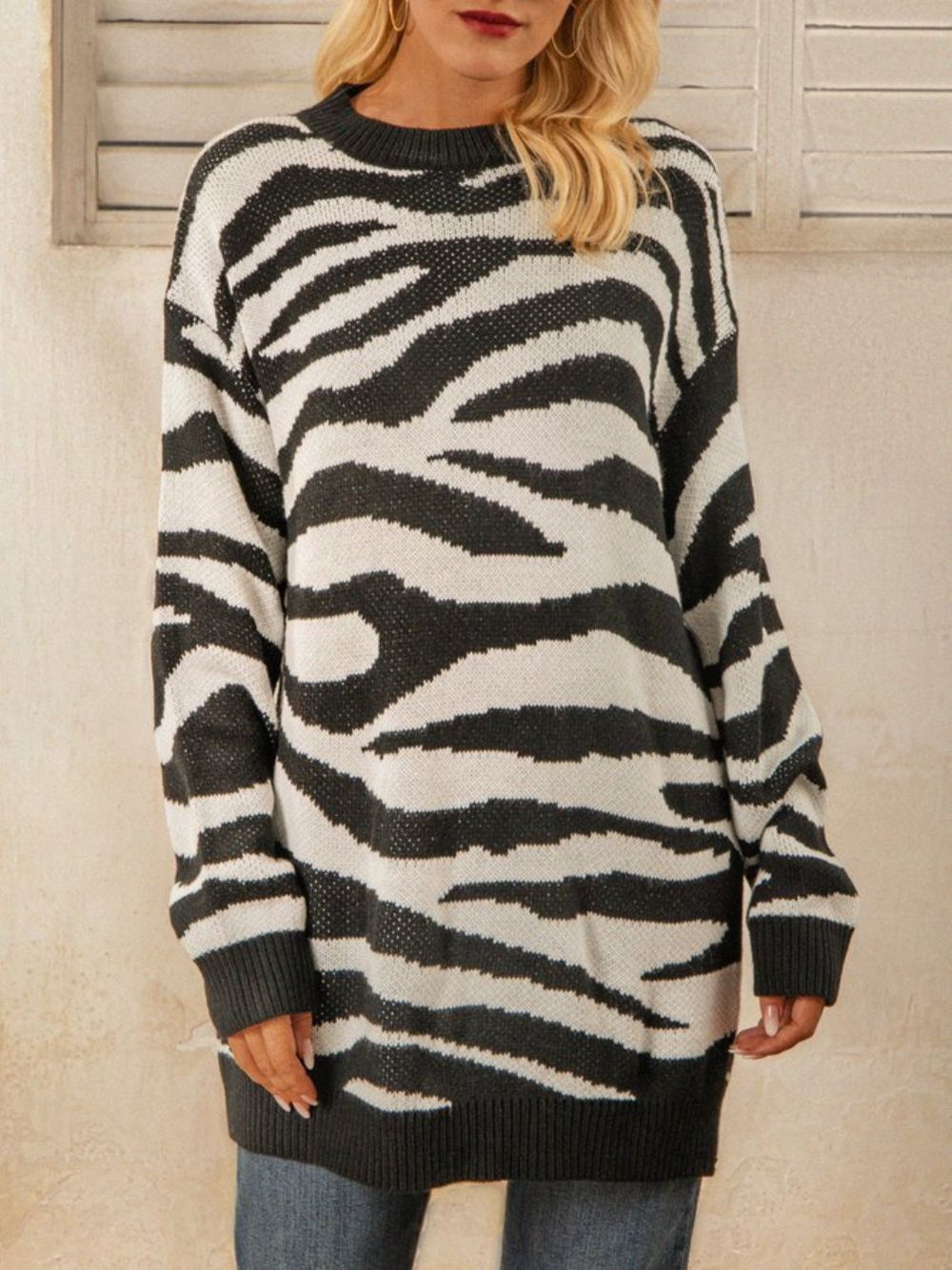 Witte Zebra Gebreide Casual Trui