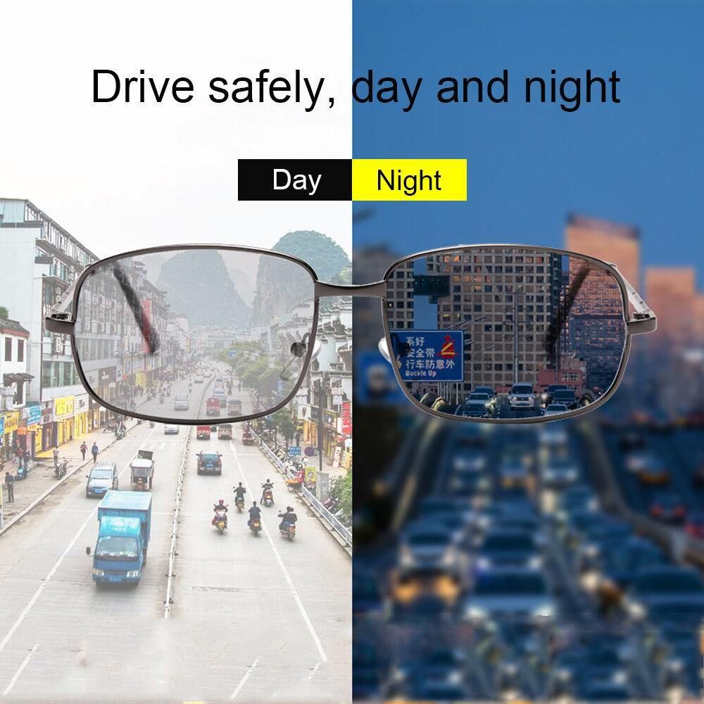 Mannen Smart Meekleurende Gepolariseerde Zonnebril Rechthoekige Metalen Full Frame Uv Anti-Glare Rijden Bril Zonnebril