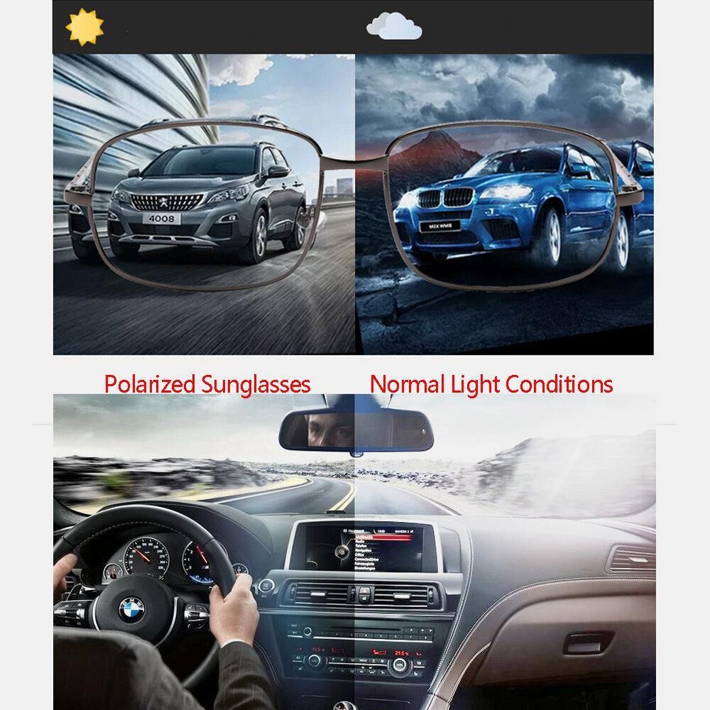 Mannen Smart Meekleurende Gepolariseerde Zonnebril Rechthoekige Metalen Full Frame Uv Anti-Glare Rijden Bril Zonnebril