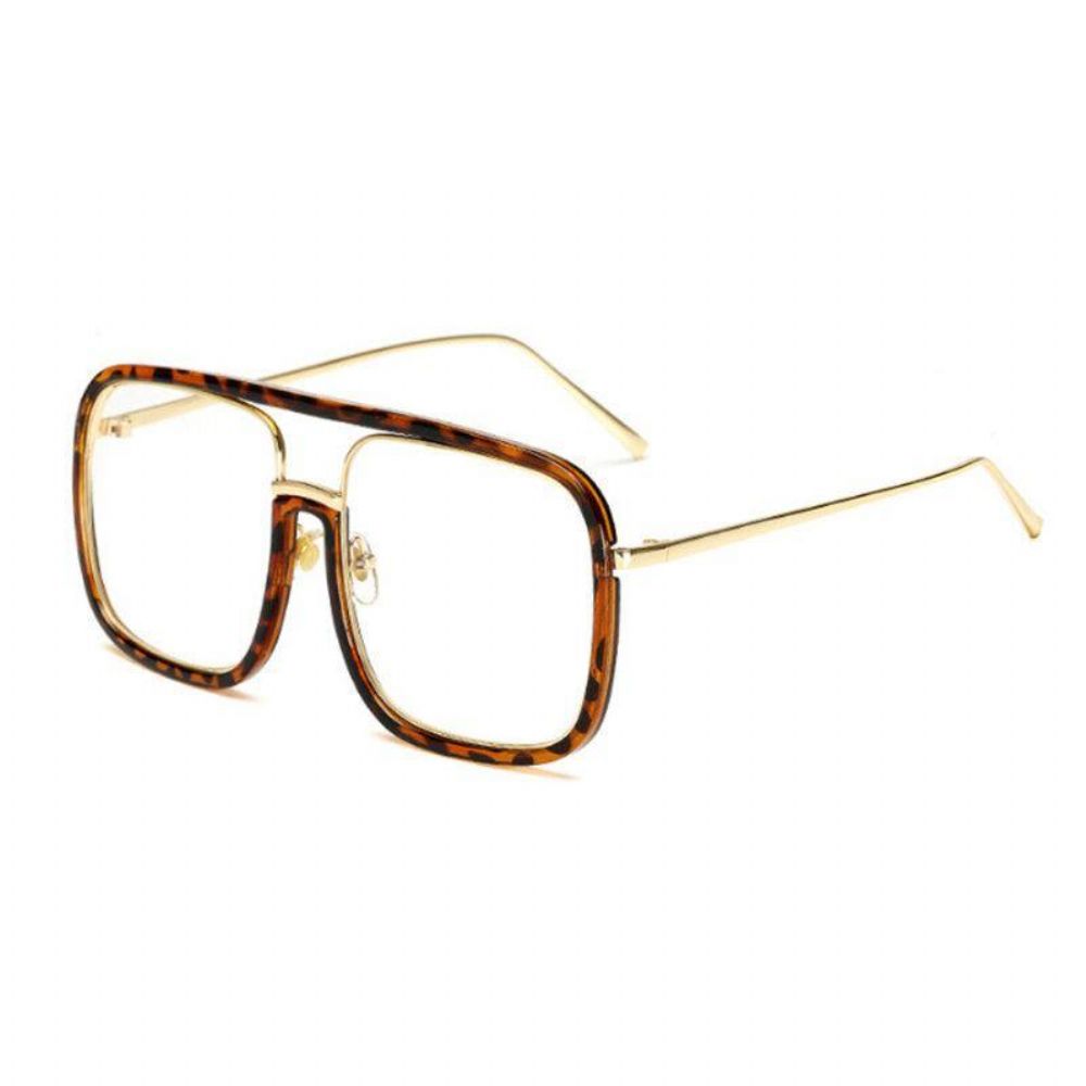 Unisex Retro Platte Spiegel Vierkant Groot Frame Transparante Anti-Uv Zonnebril Vrouw