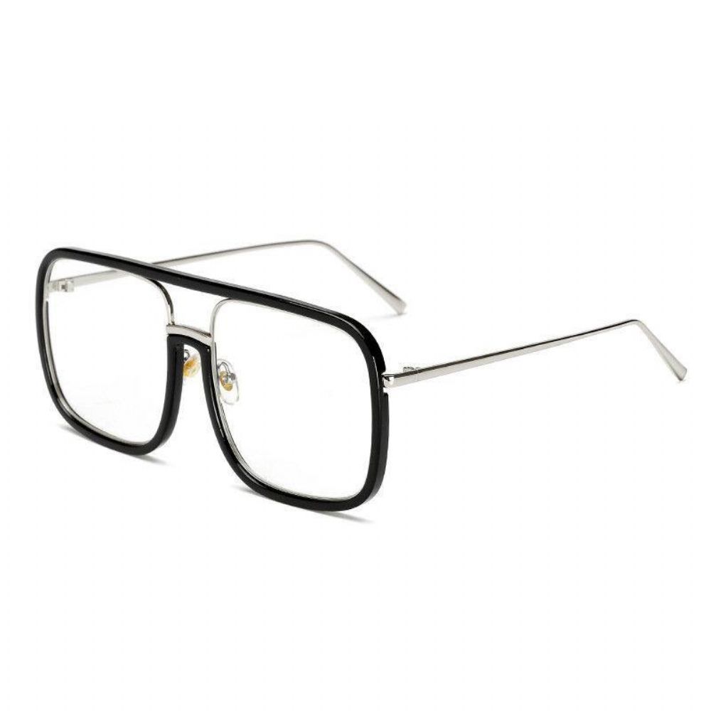 Unisex Retro Platte Spiegel Vierkant Groot Frame Transparante Anti-Uv Zonnebril Vrouw