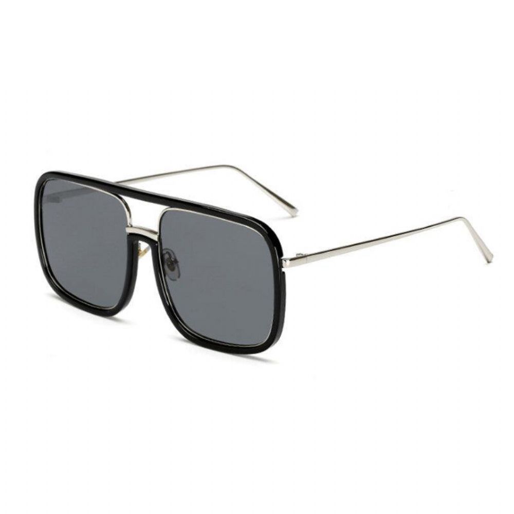 Unisex Retro Platte Spiegel Vierkant Groot Frame Transparante Anti-Uv Zonnebril Vrouw