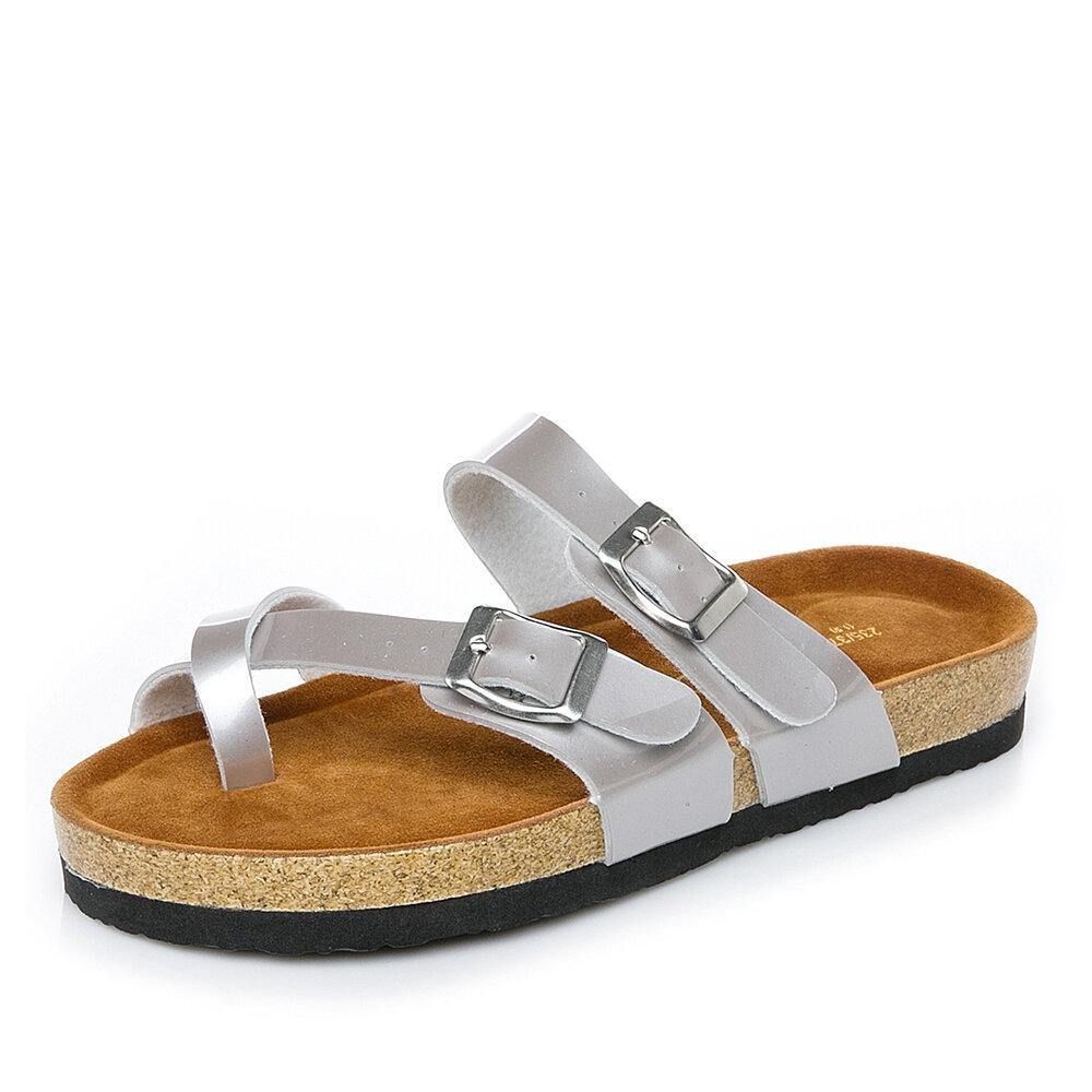 Comfortabele Strandslippers Dames Met Dubbele Gesp Platte Kurken Sandalen