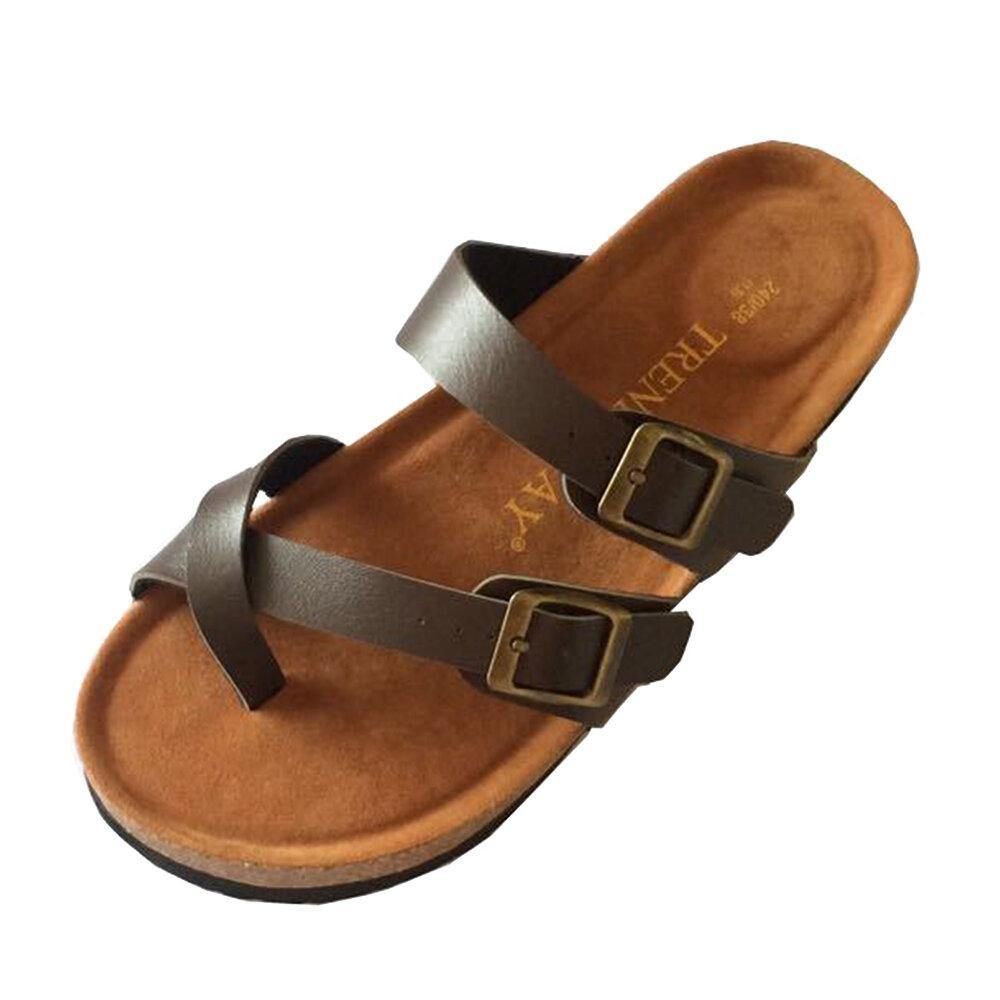 Comfortabele Strandslippers Dames Met Dubbele Gesp Platte Kurken Sandalen