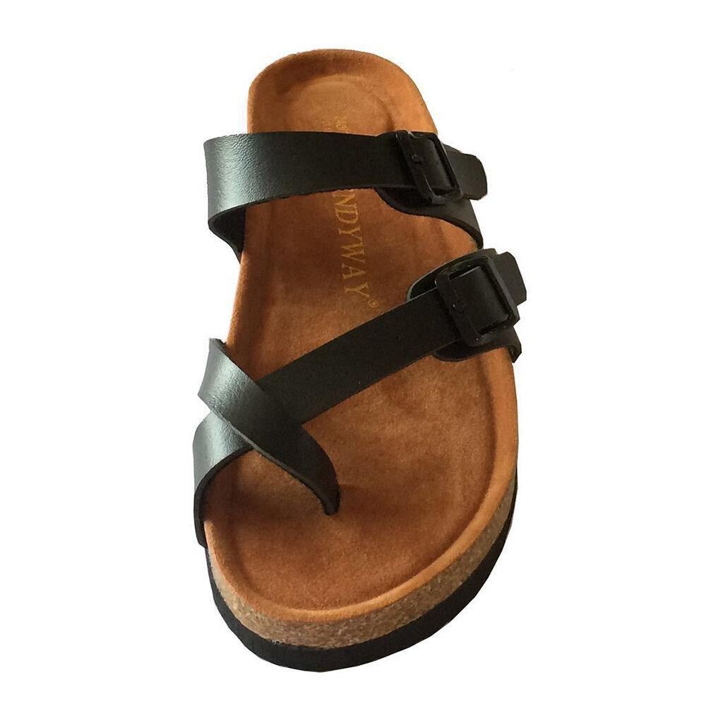 Comfortabele Strandslippers Dames Met Dubbele Gesp Platte Kurken Sandalen