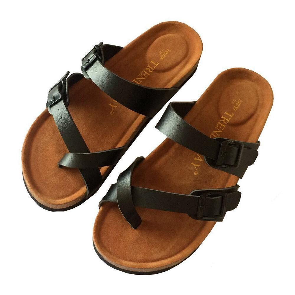 Comfortabele Strandslippers Dames Met Dubbele Gesp Platte Kurken Sandalen