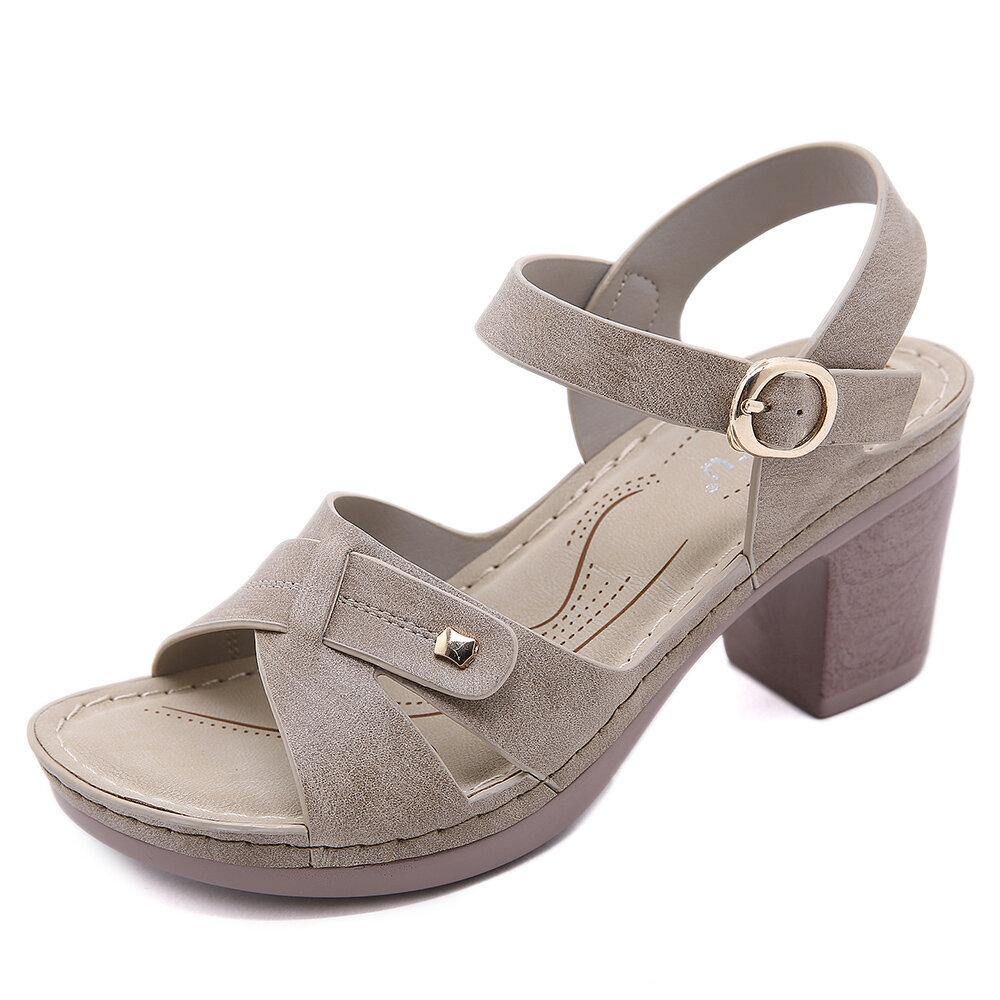 Dames Casual Effen Kleur Stiksels Hasp Chunky Heel Streep Sandalen