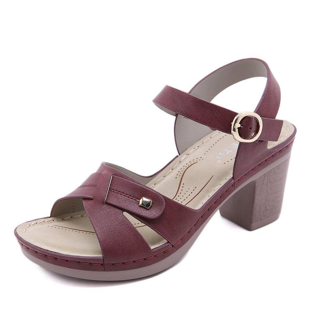 Dames Casual Effen Kleur Stiksels Hasp Chunky Heel Streep Sandalen