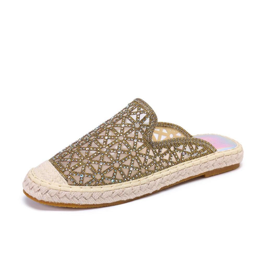 Dames Casual Strass Comfortabele Draagbare Platte Rugloze Sandalen