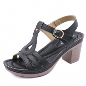 Dames Elegante Open Teen Metalen Gesp Dikke Hak Streep Sandalen