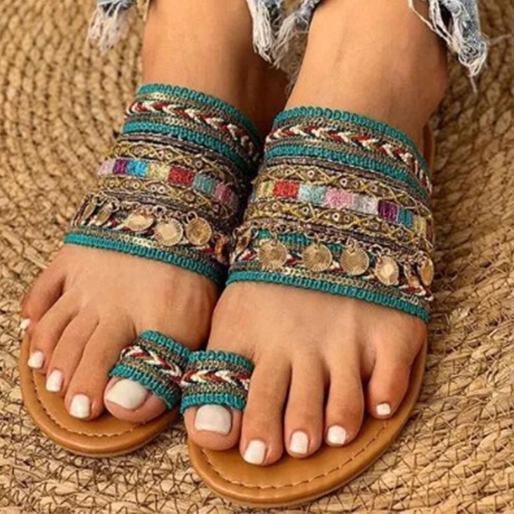 Dames Grote Maat Boheemse Etnische Stijl Strandteenring Casual Sandalen