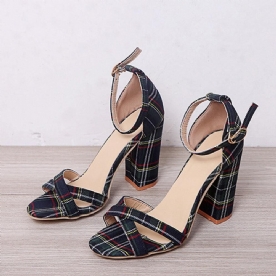 Dames Plaid Cross Strap Lattice Decor Buckle Hoge Hak Sandalen