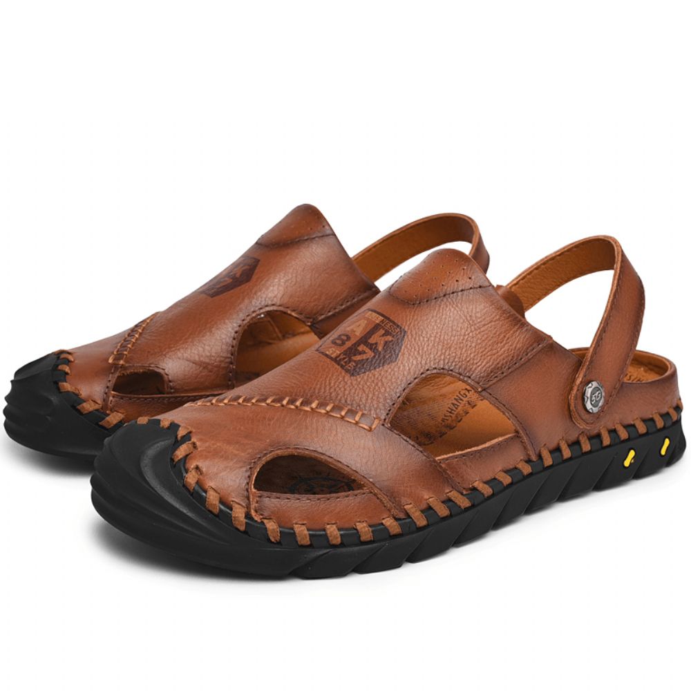 Heren Anti-Collision Teen Rundleder Hand Stiksels Outdoor Water Sandalen