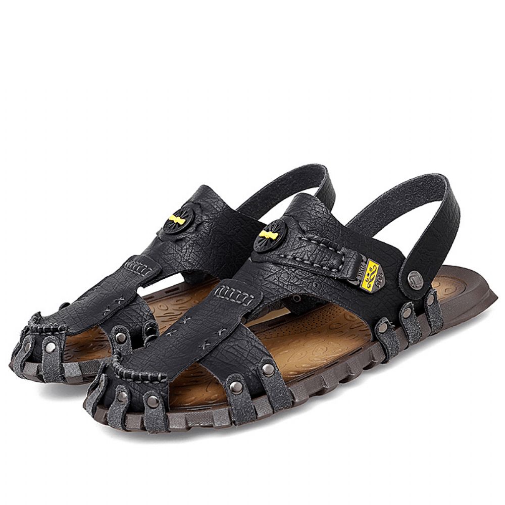 Heren Casual Zachte Microvezel Metalen Decoratie Slip Op Outdoor Sandalen