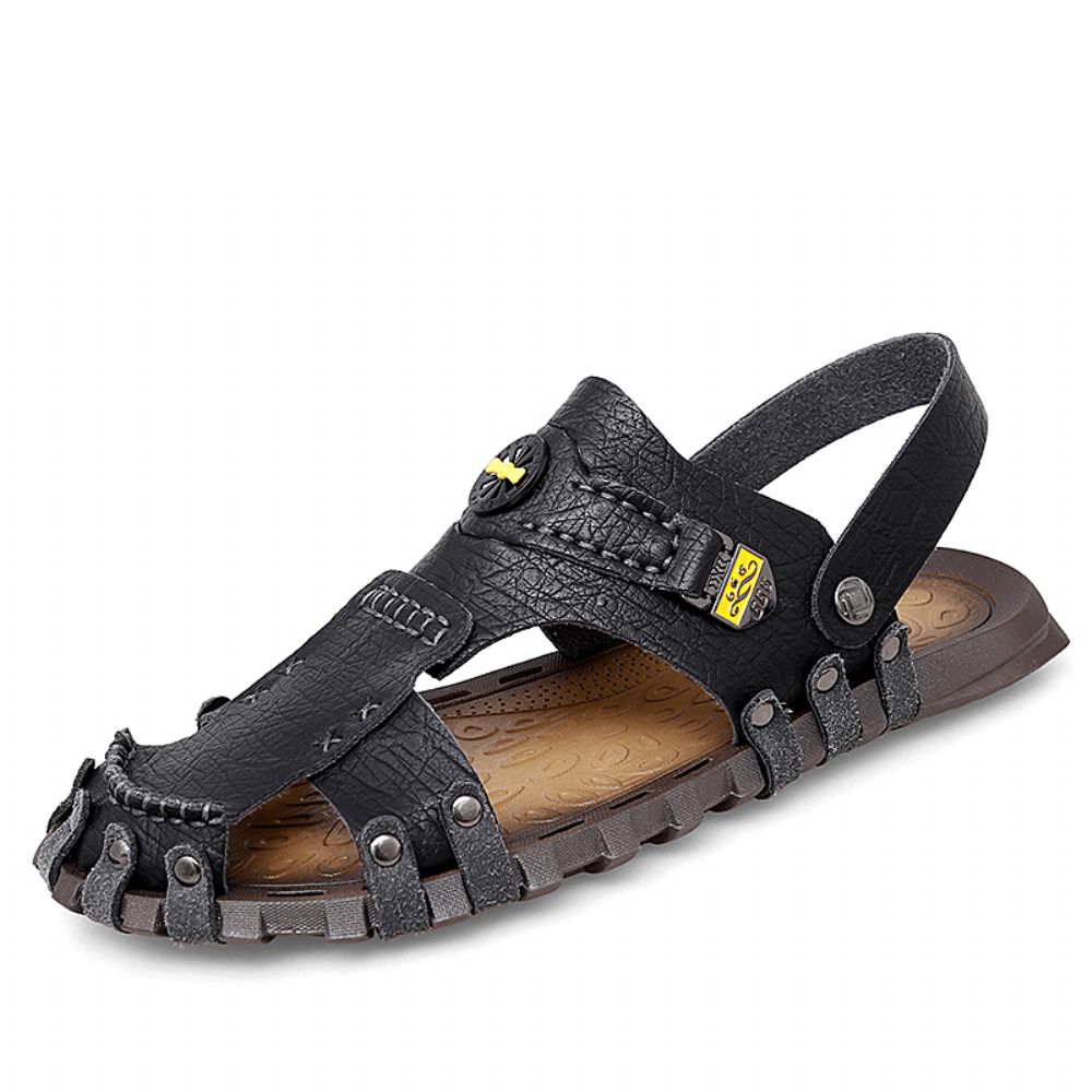 Heren Casual Zachte Microvezel Metalen Decoratie Slip Op Outdoor Sandalen