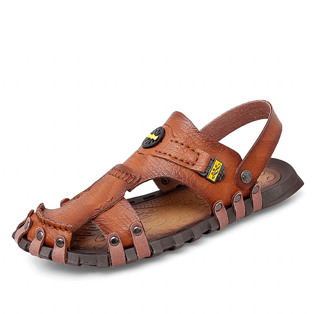 Heren Casual Zachte Microvezel Metalen Decoratie Slip Op Outdoor Sandalen