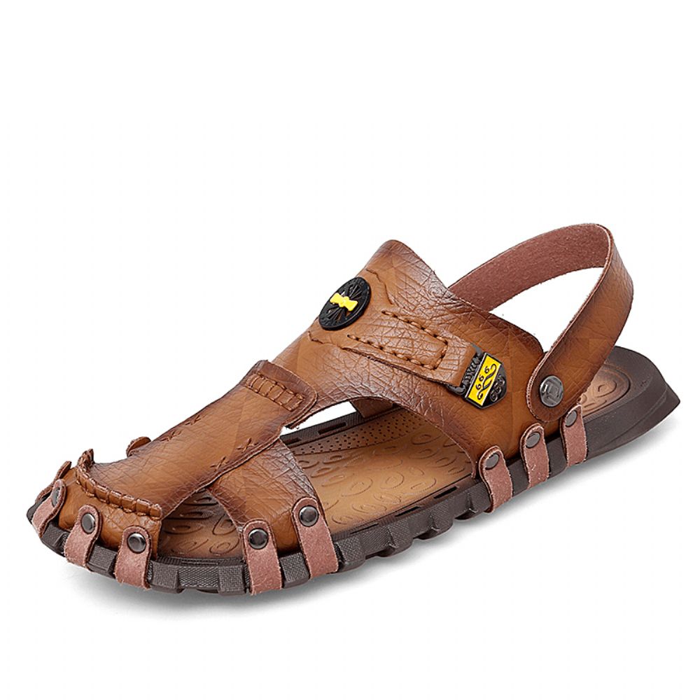 Heren Casual Zachte Microvezel Metalen Decoratie Slip Op Outdoor Sandalen