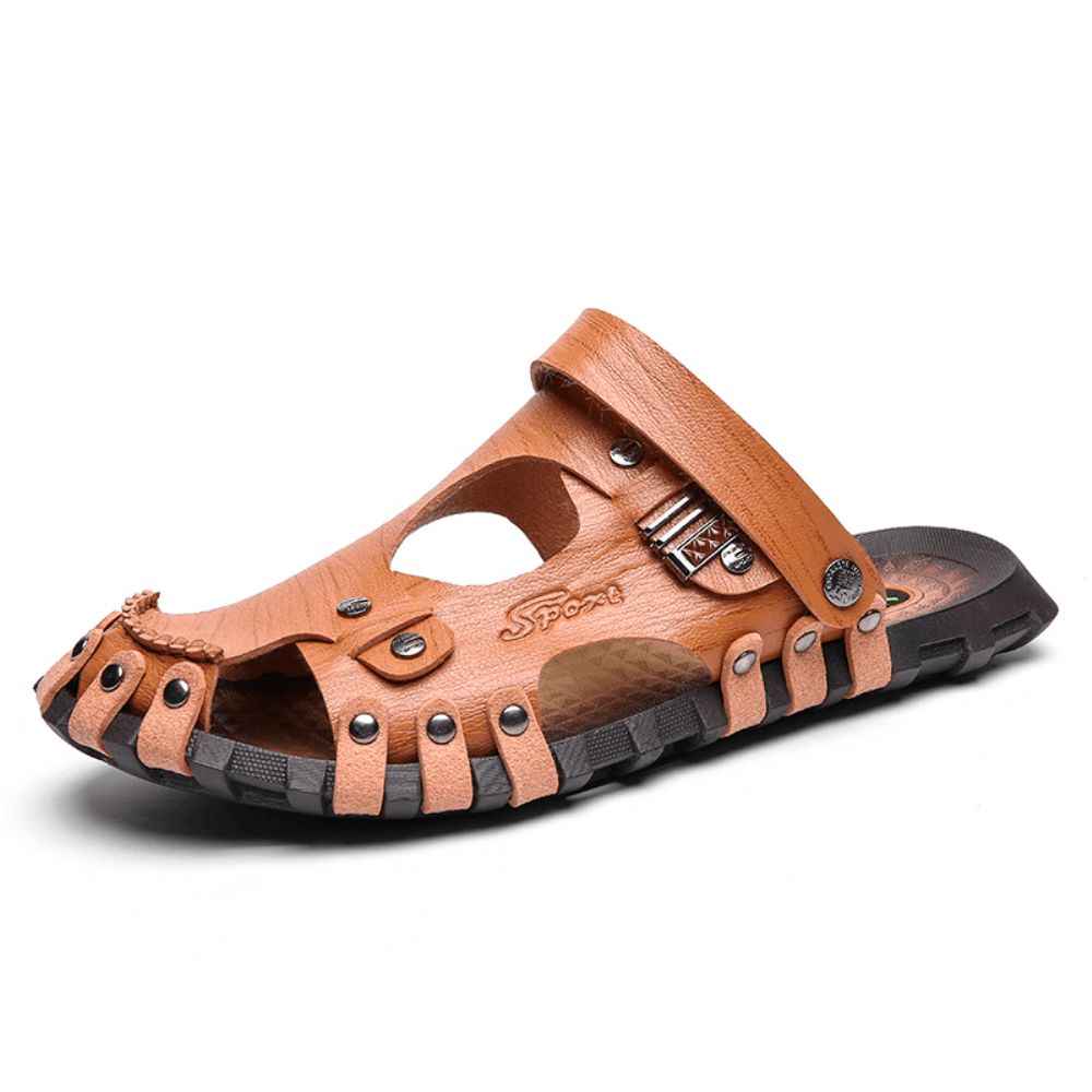 Heren Echt Lederen Sandalen Casual Twee-Weg Ademende Pantoffels