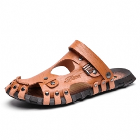 Heren Echt Lederen Sandalen Casual Twee-Weg Ademende Pantoffels