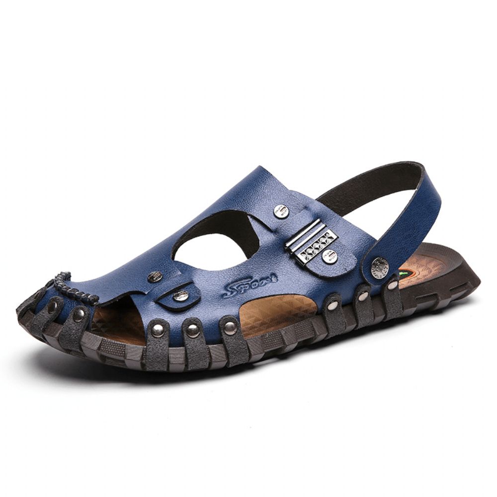 Heren Echt Lederen Sandalen Casual Twee-Weg Ademende Pantoffels