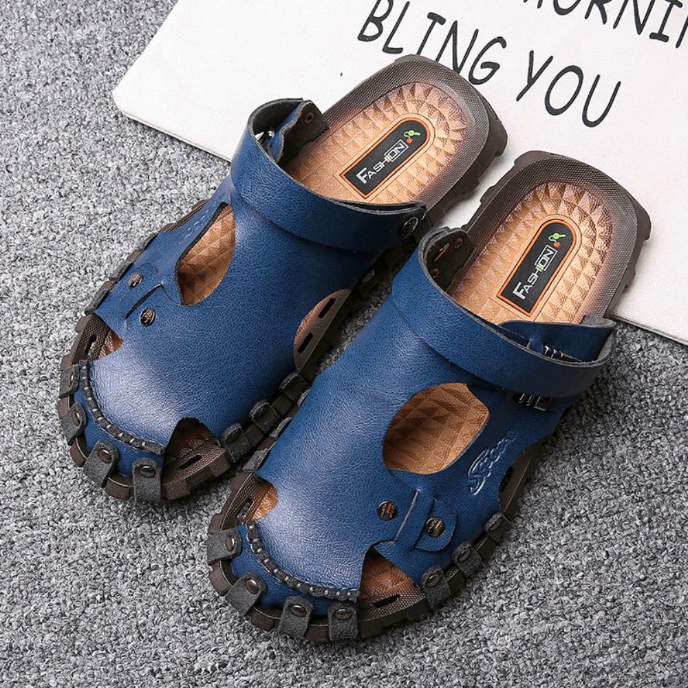 Heren Echt Lederen Sandalen Casual Twee-Weg Ademende Pantoffels