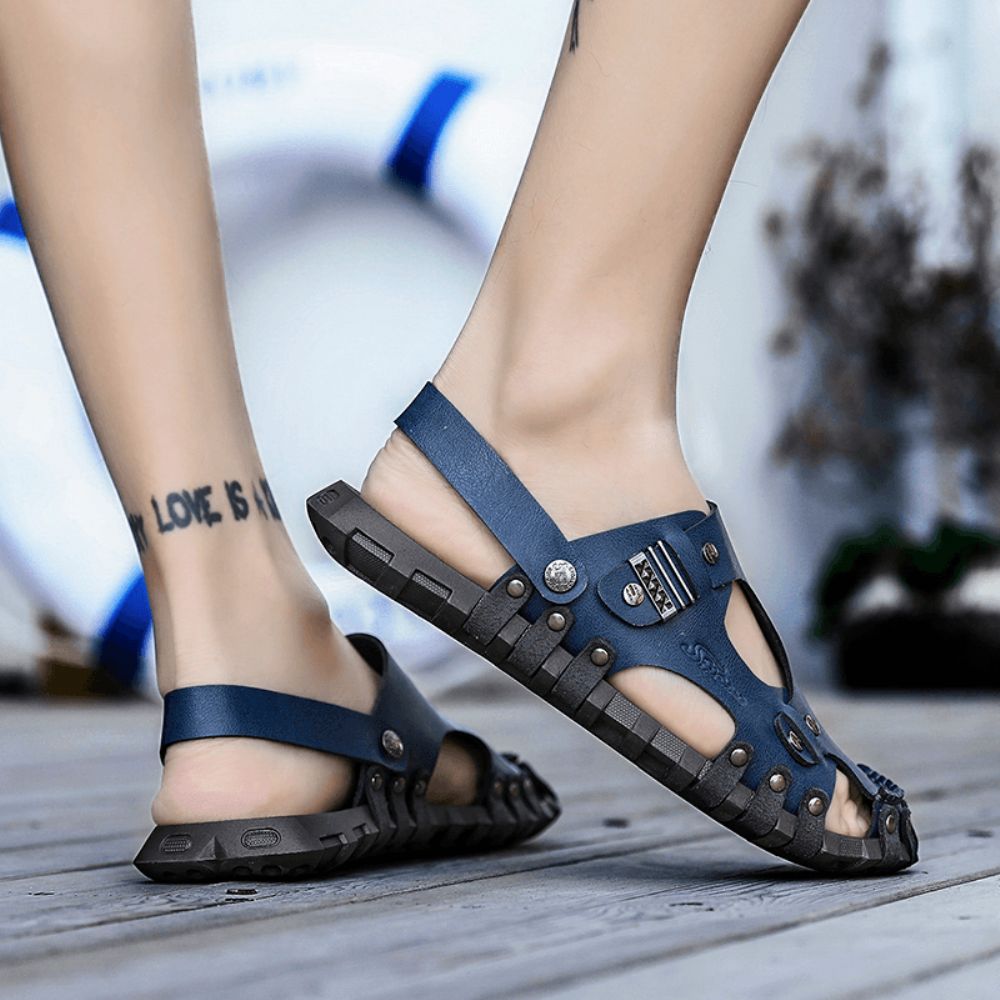 Heren Echt Lederen Sandalen Casual Twee-Weg Ademende Pantoffels