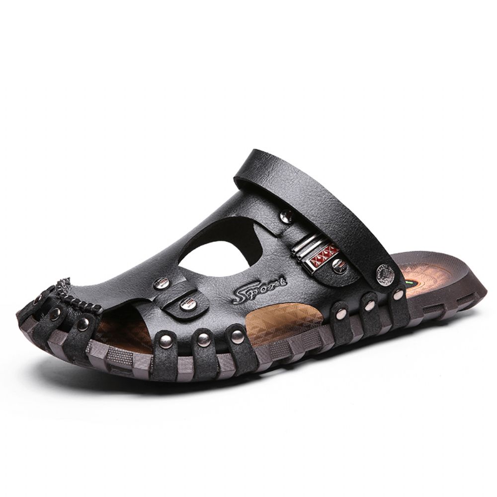 Heren Echt Lederen Sandalen Casual Twee-Weg Ademende Pantoffels