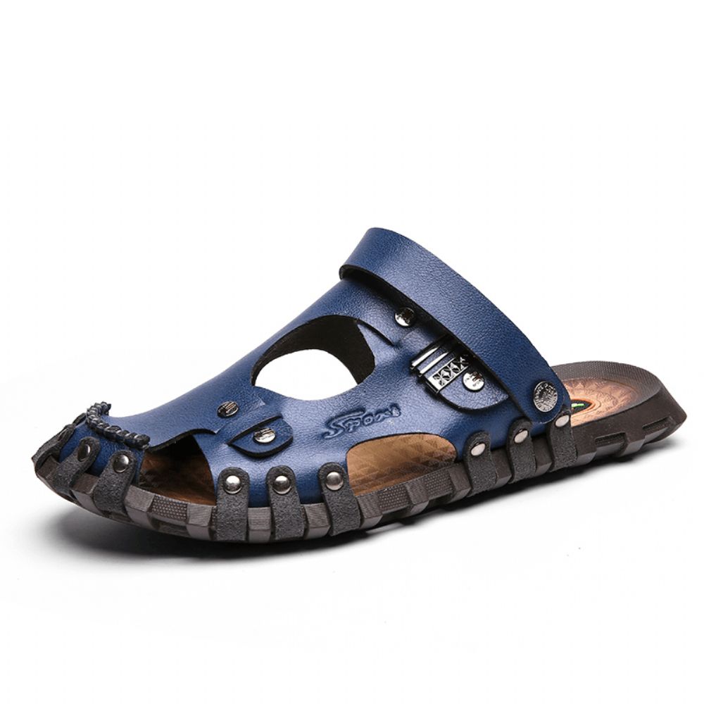 Heren Echt Lederen Sandalen Casual Twee-Weg Ademende Pantoffels