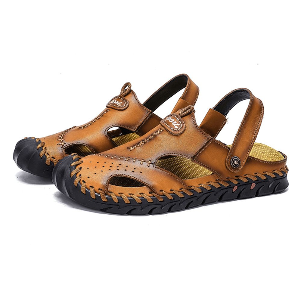 Heren Hand Stiksels Antislip Outdoor Casual Strand Lederen Sandalen