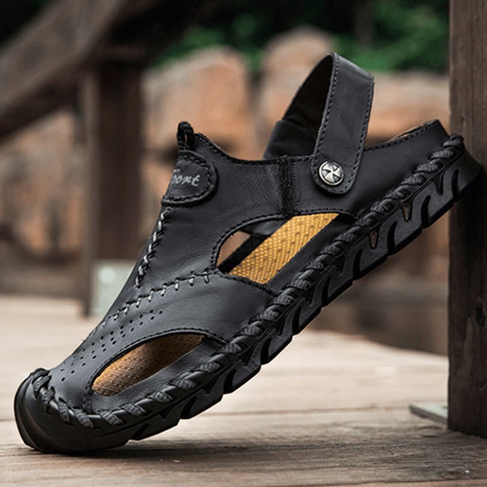 Heren Hand Stiksels Antislip Outdoor Casual Strand Lederen Sandalen