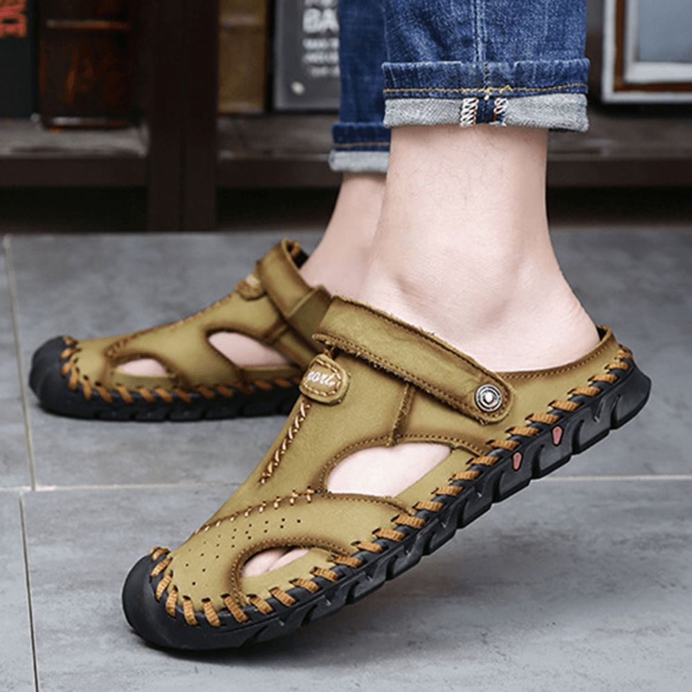 Heren Hand Stiksels Antislip Outdoor Casual Strand Lederen Sandalen