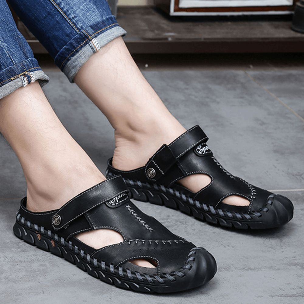 Heren Hand Stiksels Antislip Outdoor Casual Strand Lederen Sandalen