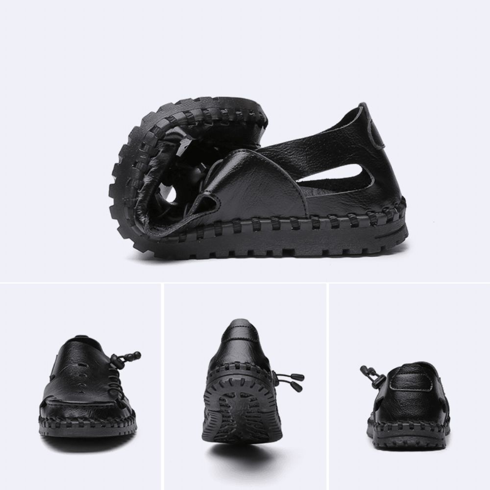 Heren Hand Stiksels Koeienleer Antislip Zachte Zool Casual Sandalen