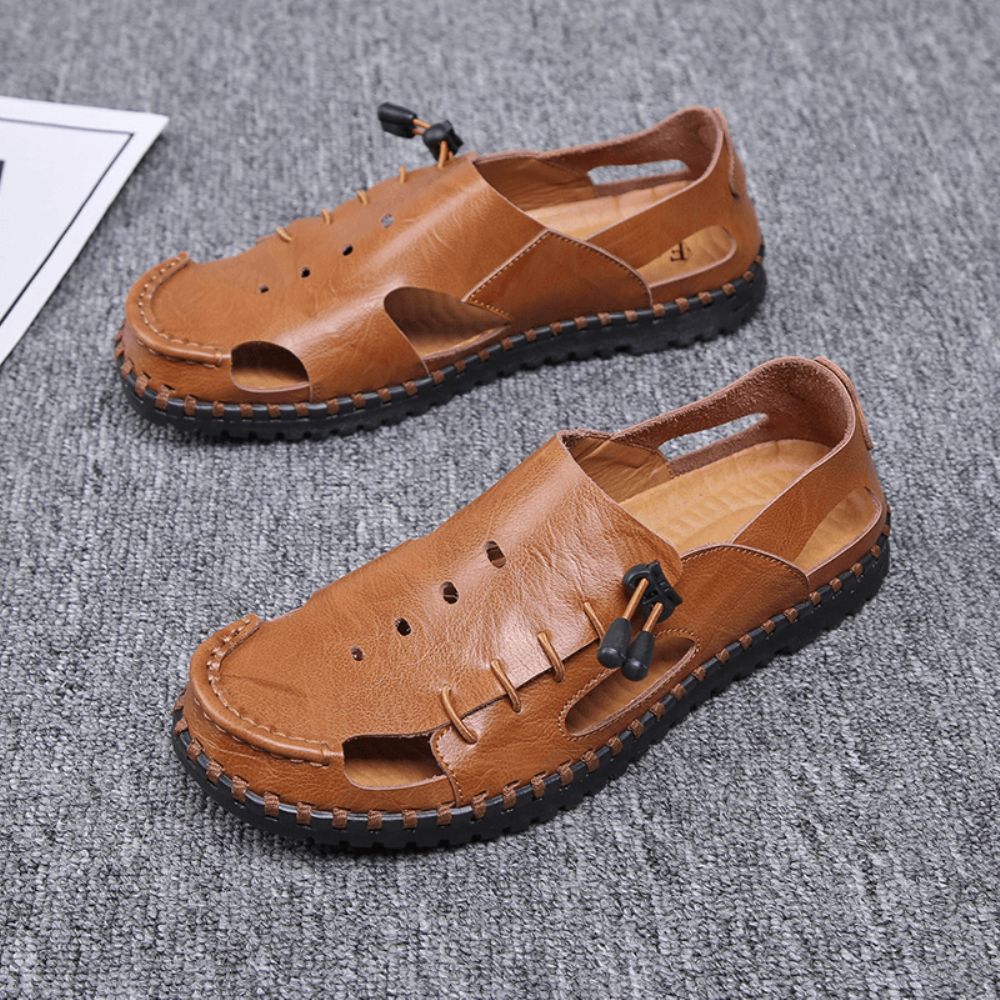 Heren Hand Stiksels Koeienleer Antislip Zachte Zool Casual Sandalen