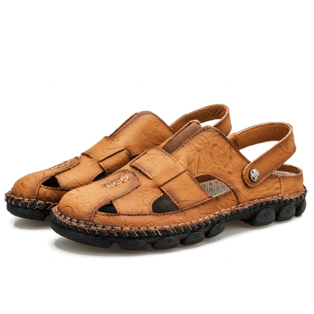 Heren Hand Stiksels Rundleder Antislip Outdoor Casual Sandalen