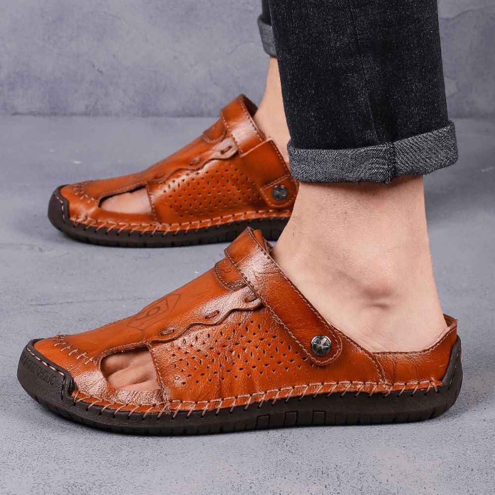 Heren Leer Ademend Gesloten Teen Antislip Comfortabele Casual Outdoor Sandalen