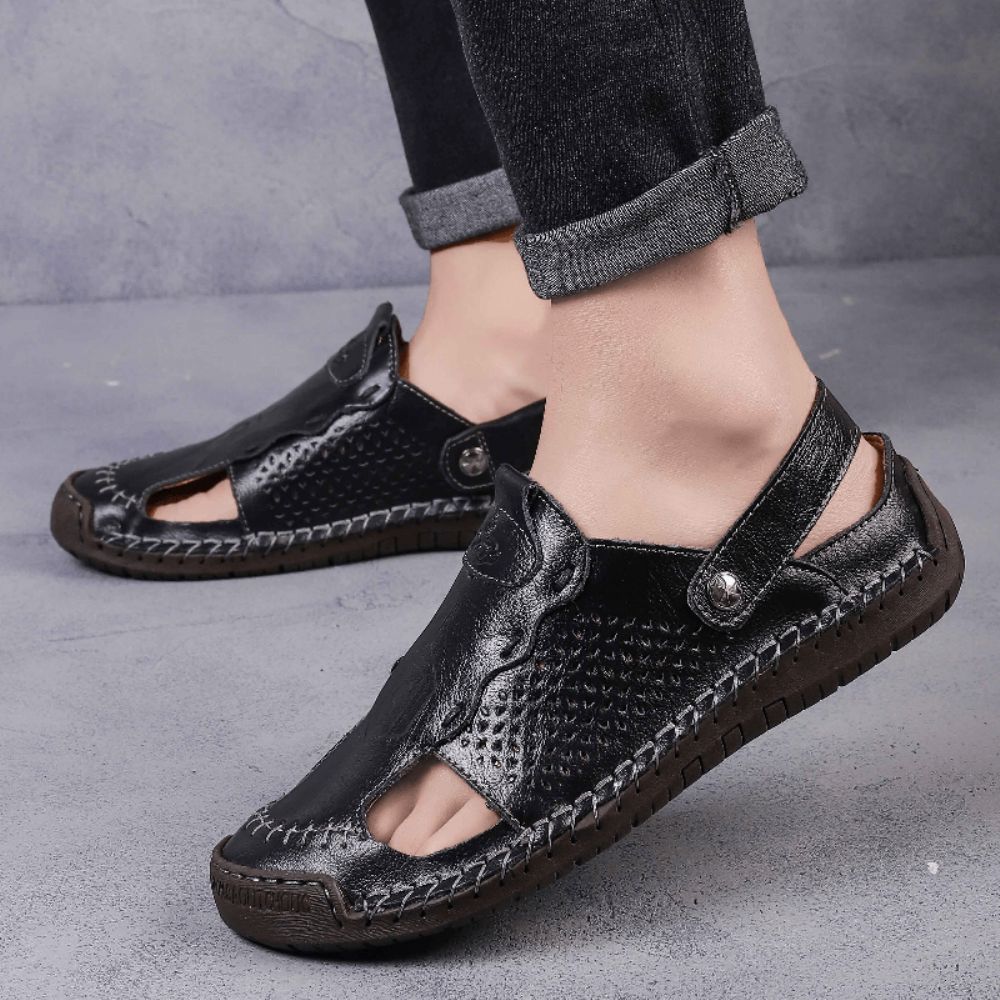 Heren Leer Ademend Gesloten Teen Antislip Comfortabele Casual Outdoor Sandalen