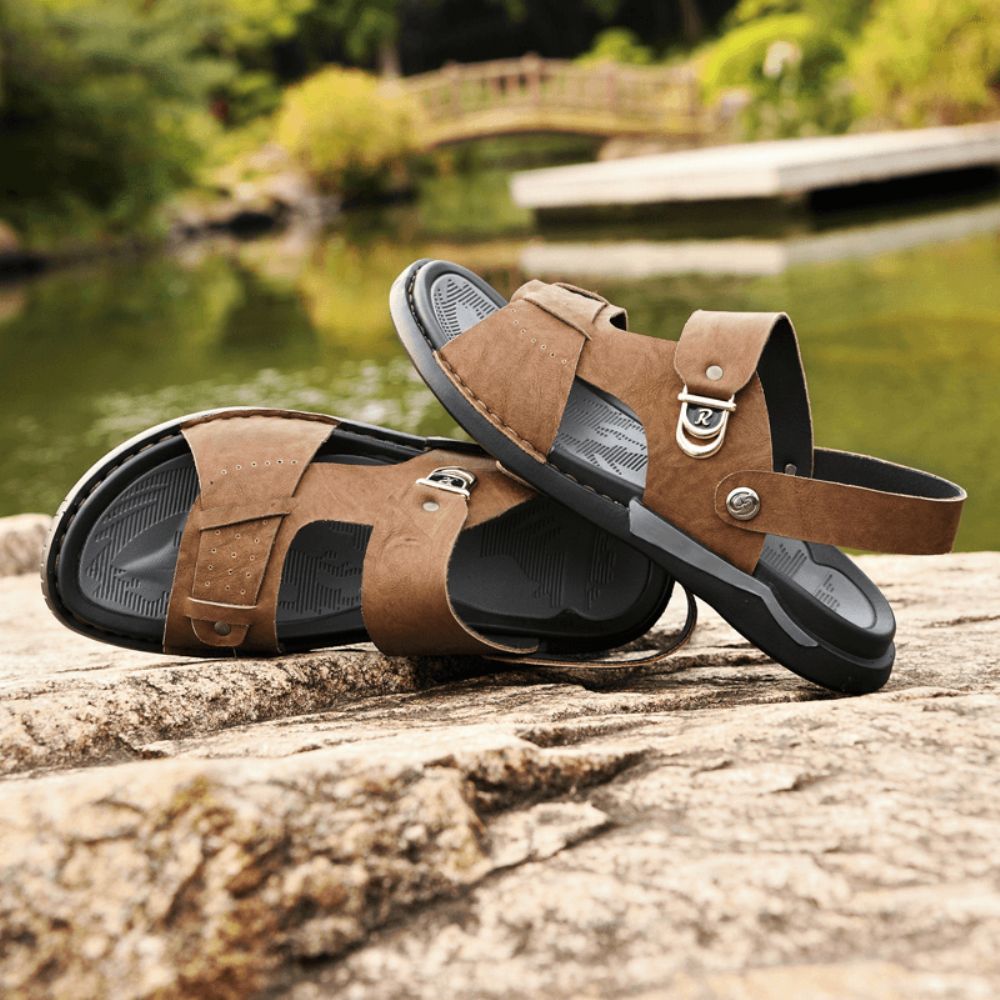 Heren Microfiber Leer Tweerichtings Ademend Zachte Antislip Casual Outdoor Sandalen