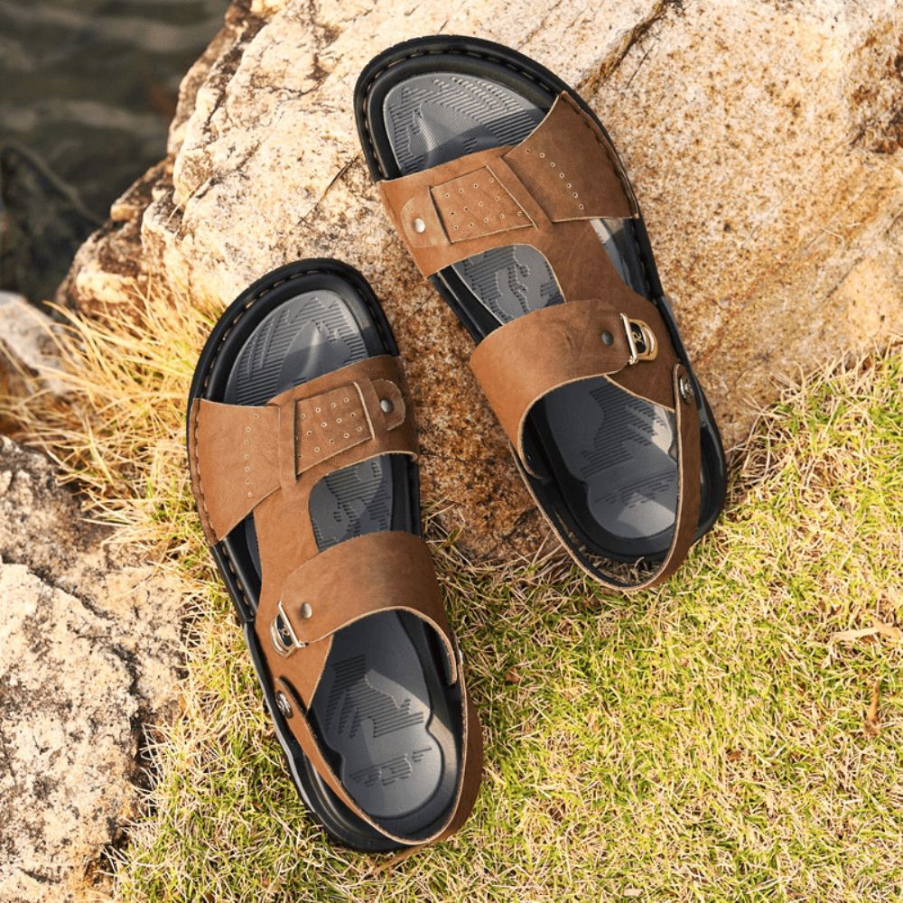 Heren Microfiber Leer Tweerichtings Ademend Zachte Antislip Casual Outdoor Sandalen