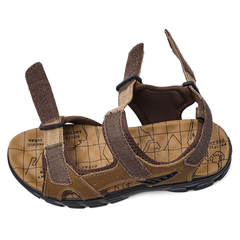 Heren Outdoor Hand Stiksels Rundleder Comfortabele Antislip Strandsandalen