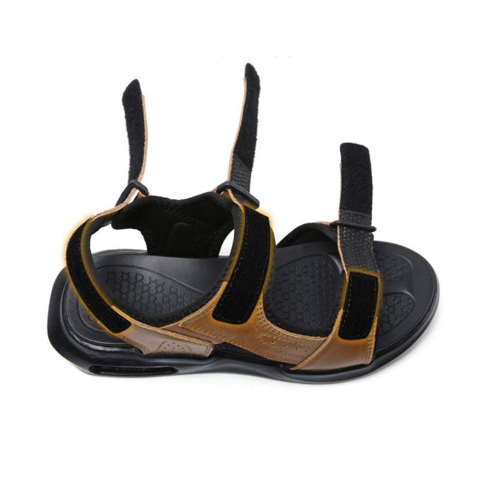 Heren Outdoor Sport Cushioned Comfy Hook Loop Leren Strandsandalen