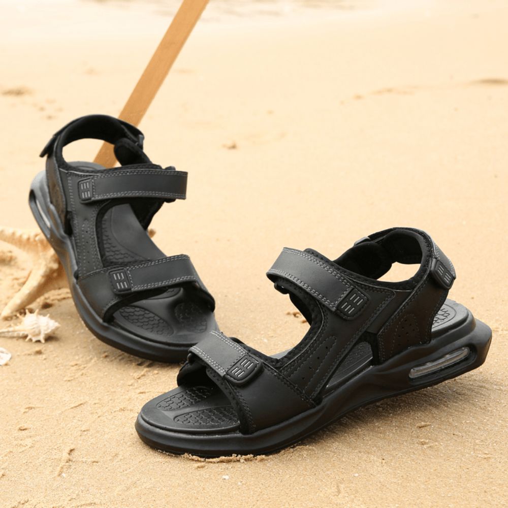 Heren Outdoor Sport Cushioned Comfy Hook Loop Leren Strandsandalen