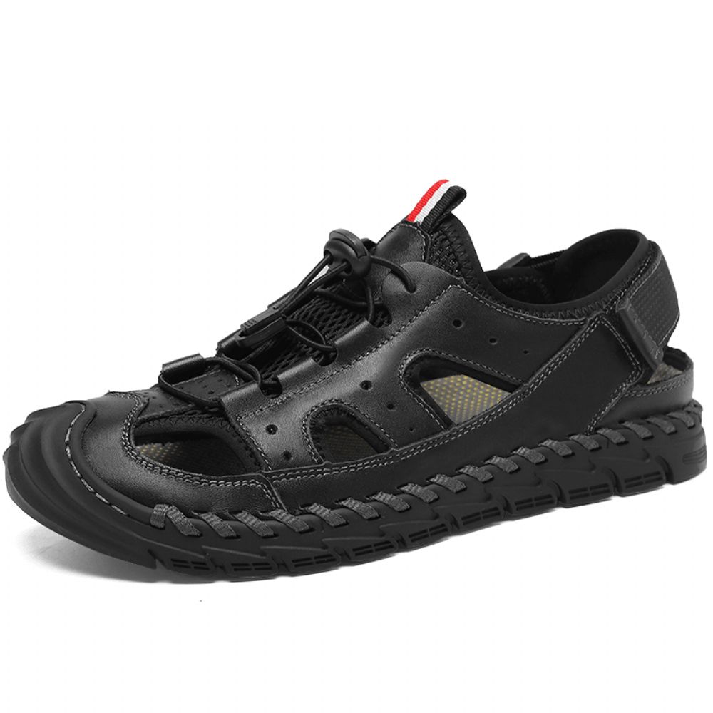 Heren Rundleer Ademend Mesh Handstiksels Antislip Soft Casual Outdoor Sandalen