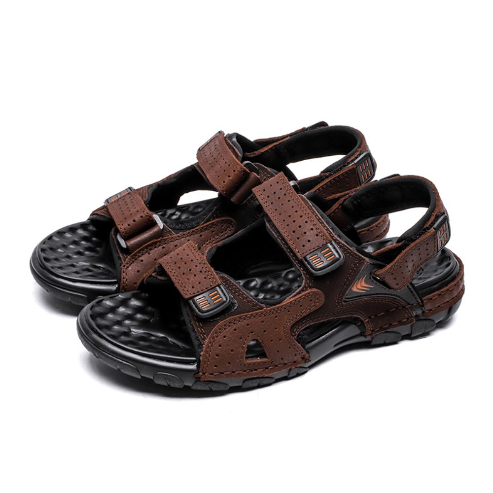 Heren Zomer Outdoor Comfortabele Rundleer Antislip Haak Loop Strand Sandalen