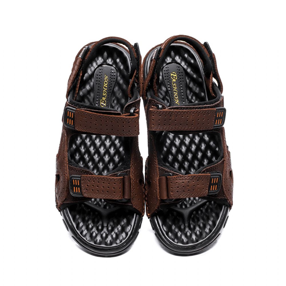 Heren Zomer Outdoor Comfortabele Rundleer Antislip Haak Loop Strand Sandalen