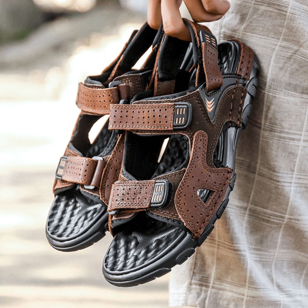 Heren Zomer Outdoor Comfortabele Rundleer Antislip Haak Loop Strand Sandalen