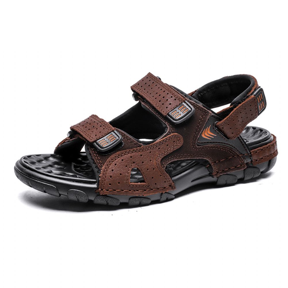 Heren Zomer Outdoor Comfortabele Rundleer Antislip Haak Loop Strand Sandalen